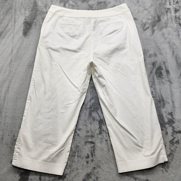Multiples Pants Womens 12 White Stretch Cotton Capri Button Hem Preppy Nautical - Picture 4 of 13